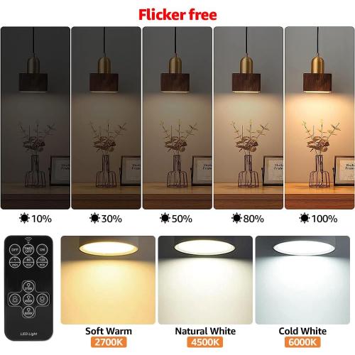 BLUEYE Rechargeable Light Bulbs,7W,350LM,40W Equivalent,Remote Control,E26 Detachable Charging,3 Color Temperatures,Battery Operated Puck Emergency Lamp,Timer,Dimmer,for Non-Hardwired,2Packs