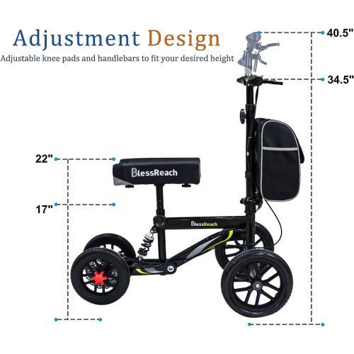 All Terrain Steerable Knee Scooter Crutch Alternative Deluxe Medical Scooter Double Handbrake,for Adults Injured Ankle & Foot Recovery Scooter in Black