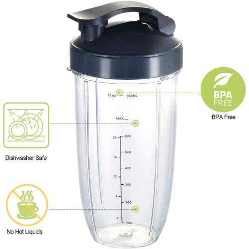 Upgrade Blender Cups Fit for Nutribullet 600w/900w, Replacement Parts 32oz Cups with Flip-Top To-Go-Lids, Blender Accessories (2 Pack)