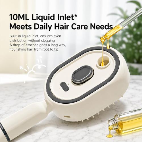 Electric Spray Air Cushion Massage Comb,Upgraded 5 in 1 Rechargeable Air Cushion Hair Brush, Retractable Self-Cleaning Steam Brush for Frizzy Hair & Scalp Care, Anti-Static & Detangling (Beige)