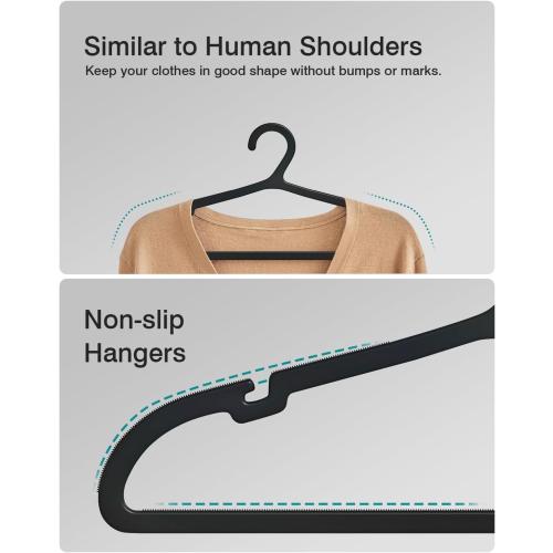 80 Pack Clothes Hangers, Non Slip Plastic Coat Hangers, Space Saving Hangers, Heavy Duty, Hanging Dry Wet Clothes, 16.4 x 8.3, Black, UAPY0580B
