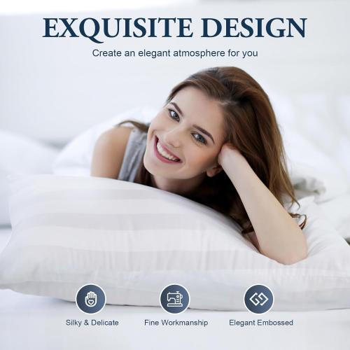 LAVANCE Pillows Queen Size Set of 2 Hotel Collection Pillows 3D Down Alternative Fiber Filling Soft Bed Pillows for Back, Stomach or Side Sleepers-1.2 White Striped, 20x28