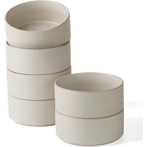 famiware Star Cereal Bowl Set, Soup Bowls Set of 6, Double Reactive Glaze, Stackable, 23oz Deep Bowls Suitable for Cereal, Popcorn, Oatmeal, Dessert - Dishwasher and Microwave Safe, Matte White