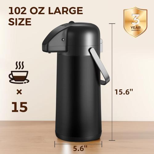 Coffee Carafe for Keeping Hot, 102OZ / 3L Airpot Coffee Dispenser with Pump