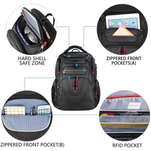 KROSER TSA Friendly Travel Laptop Backpack 17.3 inch XL Computer Backpack Water-Repellent College Daypack Business Backpack with RFID Pockets & USB Port for Men/Women-Black