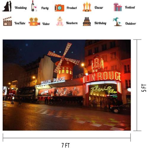 Paris Moulin Rouge Backdrop 7x5ft Night Street Scenery Photography Background Studio Props LYPH781