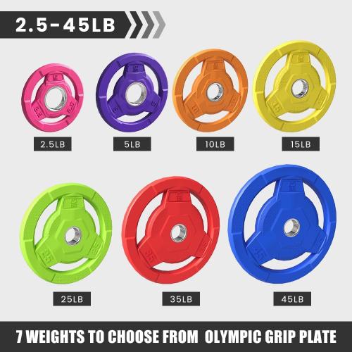 Color Coded 2-Inch Rubber Coated Olympic Grip Plate for Barbell,Solid Cast Iron Weight Plates for Strength Training,Weightlifting,Crossfit, Home Gym, 2.5/5/10/15/25/35/45 LB, Single and Pair