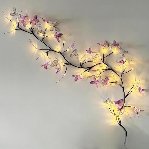 Willow Vine Light with Butterfly 48LED 6FT Enchanted Wall Decoration Vine Lights 8 Light Modes for Indoor Home Wall Decoration(Warm White)