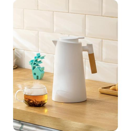 White 1L Baffect Thermal Carafe, 34oz Thermal Vacuum Carafe with Glass Liner and Wood Handle Insulated Coffee Carafe for Coffee Tea Hot or Cold Drinks(1 Liter, White)