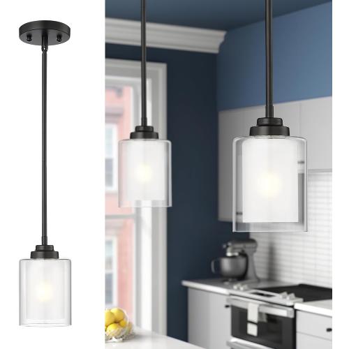 TENGXIN Modern Pendant Light, Matte Black Pendant Lights Kitchen Island,Farmhouse Pendant Lighting for Dining Room Bedroom Bar Office,TXPLBK02