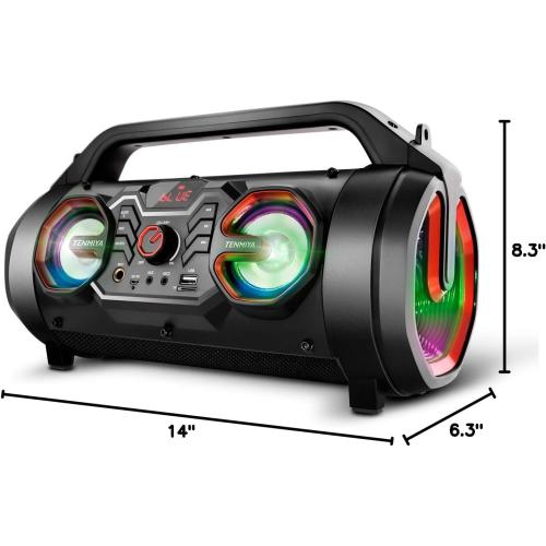 Portable Bluetooth Speaker with Subwoofer, Wireless Speakers with Booming Bass, FM Radio, RGB Lights, EQ, Stereo Sound, 10H Playtime, 30W Loud Speaker for Home, Outdoor, Party, Travel, Camping, Gifts
