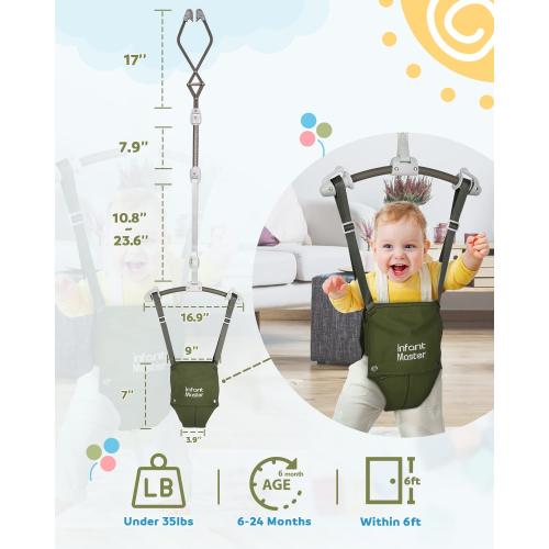 Master Baby Doorway Jumper - Sturdy with Adjustable Strap, Soft Johnny Bouncer Seat, Ideal Gift for Infant, Free Installation, Green