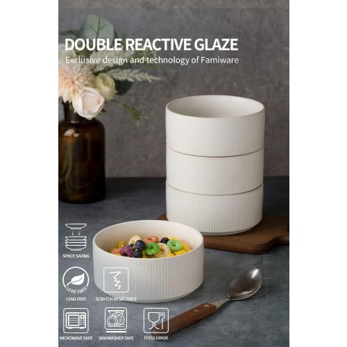famiware Star Cereal Bowl Set, Soup Bowls Set of 6, Double Reactive Glaze, Stackable, 23oz Deep Bowls Suitable for Cereal, Popcorn, Oatmeal, Dessert - Dishwasher and Microwave Safe, Matte White
