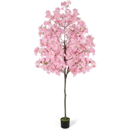 6Ft Tall Cherry Blossom Artificial Tree, Fake Tree Faux Silk Plant with Plastic Nursery Pot,Artificial Plants for Home Office Indoor Decor(Pink)