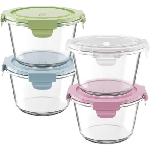 16oz Glass Meal Prep Containers, Airtight 2 Cup Glass Storage Containers with Lids, Heat-Resistant BPA-Free Borosilicate Glass Soup Container for Leftover, Microwave, Dishwasher&Freezer Safe (4 Packs)