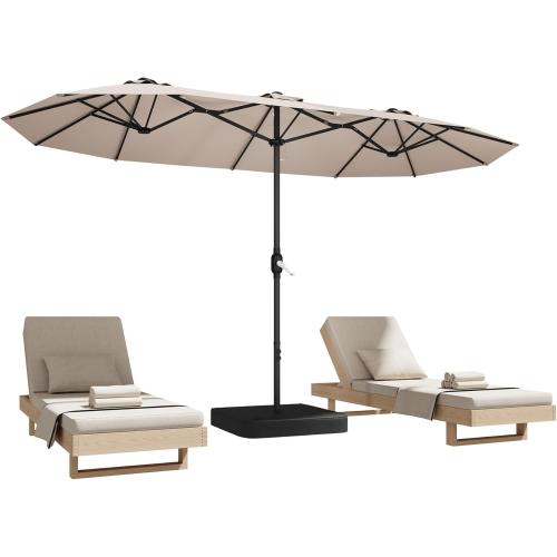 15ft Patio Umbrella with Base,Large Outdoor Double-Sided Rectangle Umbrella with Crank Handle, Market Umbrella for Poolside Garden Deck Backyard Beach Pools, Beige