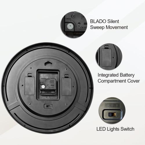 eYotto Night Light Wall Clock for Bedroom, Illuminated Wall Clocks Battery Operated Glow in The Dark Lighted Clock for Home, Living Room, Kitchen, Office, Easy to Read Large Display, 12Inch