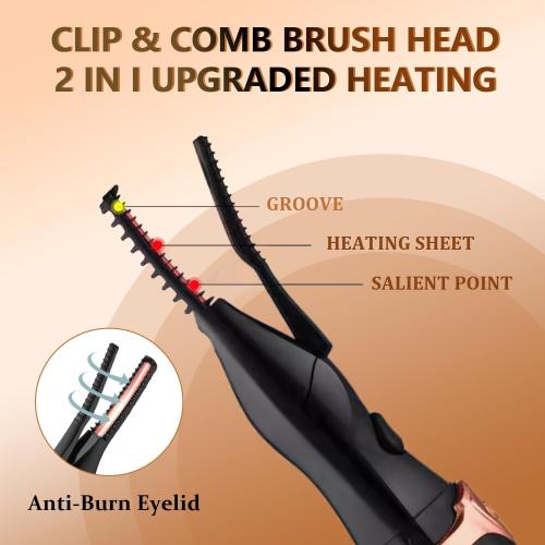Heated Eyelash Curler - Fast Heat up in 8s - 3 Heat Modes with USB Rechargeable - Electric Eyelash Curler - Natural Curling 24 Hours Long Lasting, Anti-Burn Eyelid, Brown Black CC