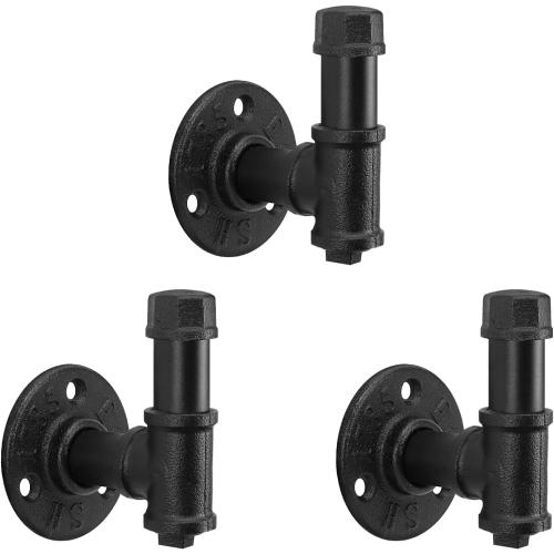 NearMoon 3 Packs Bathroom Robe and Towel Hooks for Hanging, Rustic Style Vintage Industrial Pipe Wall Mounted Hooks, Heavy Duty DIY Hardware Coat Hook for Kitchen (3 Inch)