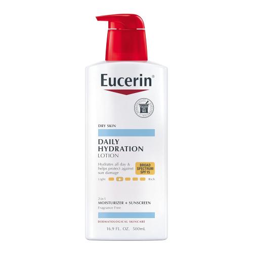 3PACK.....Eucerin Daily Hydration Lotion with SPF 15 - Broad Spectrum Body Lotion for Dry Skin - 16.9 fl. Oz. Pump Bottle (Pack of 3)