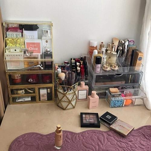 Clear Glass Makeup Brush Holder Vintage Jewelry Organizer Metal Handmade Art Crafts Pearls Not Included (Brass)