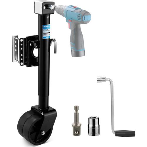 Kohree 2000 lbs Trailer Jack with Dual Wheel, 20-24V Cordless Drill Compatible, Heavy Duty Bolt on Trailer Tongue Jack for RV, Boat, Black, 12 Lift