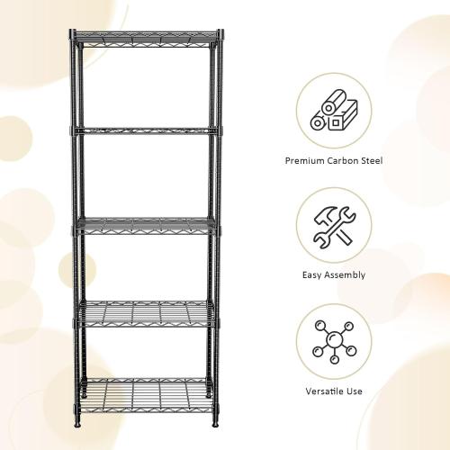 IZEUK 5-Shelf Adjustable Steel Wire Storage Shelving Unit, 13.7 D x 23.6 W x 63 H, 1250 lbs, Black, Heavy Duty Metal Storage Rack for Home & Garage Shelving Organizer