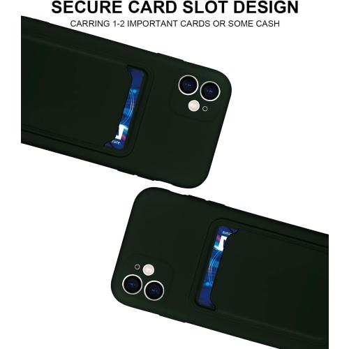 Green -Silicone Card Case Compatible with iPhone 11 6.1 inch, Shock-Absorbing Protective Case with Card Holder, Soft Slim Wallet Case Compatible with iPhone 11 case-Deep Green