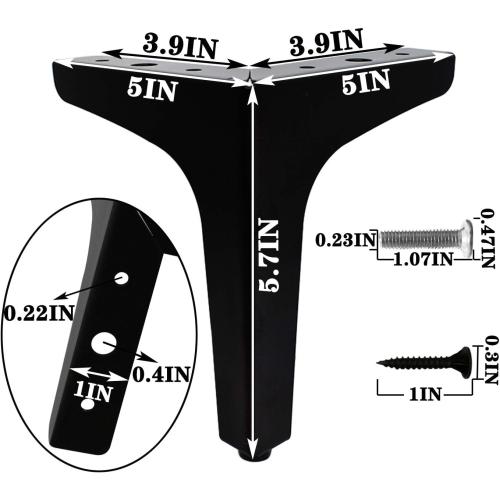 4Pack Metal Black Furniture Legs, 6Inch Industrial Style Sofa Replacement Legs, Heavy Duty Black Furniture Replacement Leg for Cabinet Table Cupboard Couch Desk Wardrobes