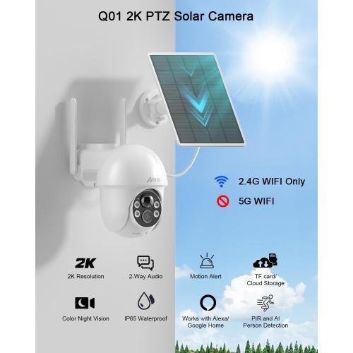 ANRAN Security Camera Wireless Outdoor, 2K Solar Outdoor Camera with 360° View, Smart Siren, Spotlights, Color Night Vision, PIR Human Detection, Pan Tilt Control, 2-Way Talk, IP65, Q1 White