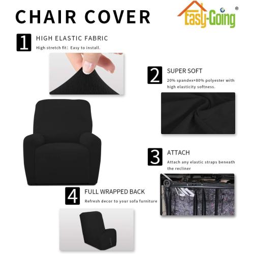 Easy-Going  Microfiber Stretch Recliner Slipcover – Spandex Soft Fitted Sofa Couch Cover, Washable Furniture Protector with Elastic Bottom for Kids, Pet(Recliner, Black)