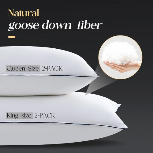 Luxurious Goose Down Bed Pillows King Size Set of 2