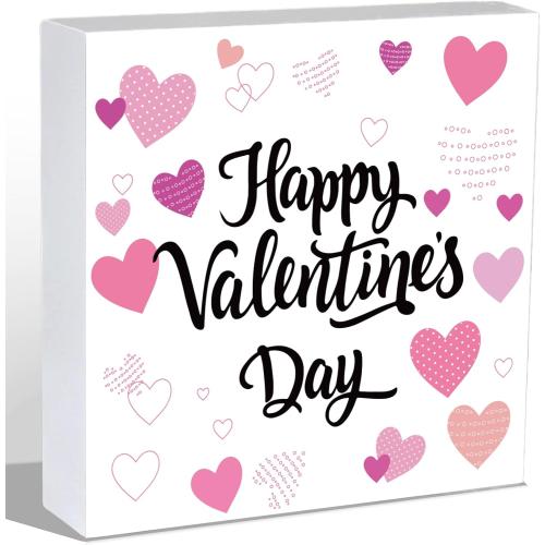 Valentines Day Decorations Valentines Day Decor Wooden Sign 5.9 x 5.9 Inch | Indoor Table Hearts Pink Home Room Office Bathroom Wood Box Rustic Shelf Desk Decor Season Sign House Warming Gifts White