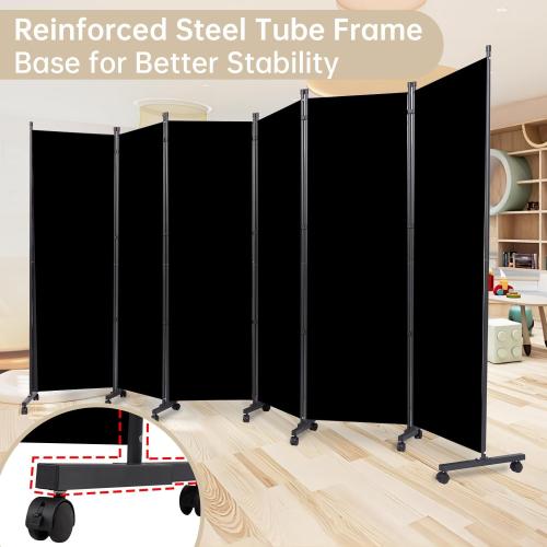 Room Divider Large 6 Panel Privacy Screen,Portable Room Partition on Wheels | Non-see Through & Thickened Fabric Panel,132''W x 71''H,Wide Wall Divider for Room Separation,Freestanding Indoor Separator