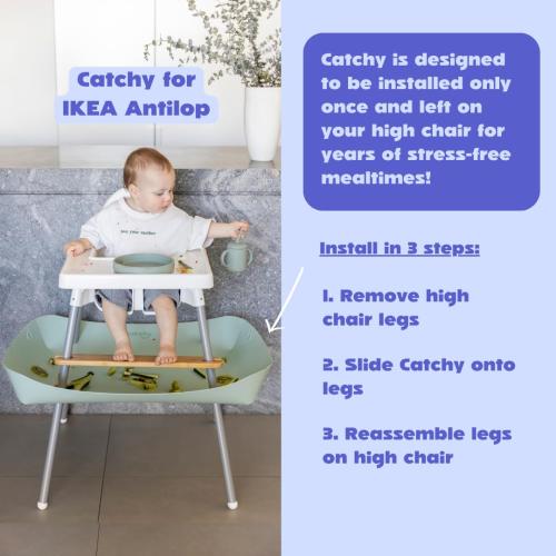 CATCHY -Food Catcher-Compatible with IKEA Antilop High Chair   12 Other High Chairs- Highchair Sold Separately -Baby & Toddler Food & Mess Catcher-Premium Linen Inspired - Under High Chair Accessory