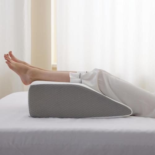 Leg Pillow Elevation Blood Circulation, Wedge Pillow for Legs Swelling, Leg Elevating Wedge Pillow for After Surgery, Foot Knee Pillow for Leg Rest, Sleeping, Memory Foam Top, 8in, White/Grey