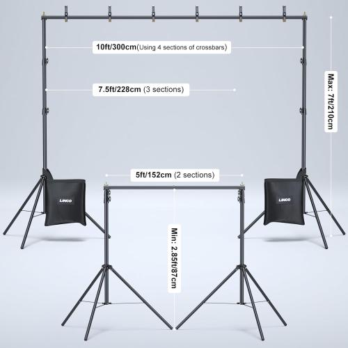 LINCO Lincostore Backdrop Stand for Parties Kit 10x7 ft Adjustable Back Drop Photography Studio Photo Background Support System with Clamps, Sand Bag, Carrying Bag 4172 4174 (10x7 ft)