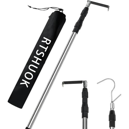 6.5 Ft Truck Cargo Grabber Reach Retriever Tool,Expandable Heavy Duty Stainless Steel Truck Telescoping Pull Pole with Two Hooks for Pickup Truck SUV Boat Accessories