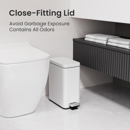 Cesun Bathroom Trash Can with Lid, 2.6 Gallon Small Bathroom Garbage Can Soft Close, Stainless Steel Waste Basket with Step Pedal for Bedroom, Laundry Room, Living Room, Home Office, Toilet, RV, White