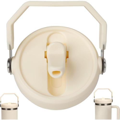 Flip Straw Lid for Stanley 30oz and 20oz, Leak Proof Top Replacement with Handle for 30&20 oz Stanley Quencher and ProTour, Detachable No Spill Lids Reusable Lids Accessories for StanleyCup, Cream