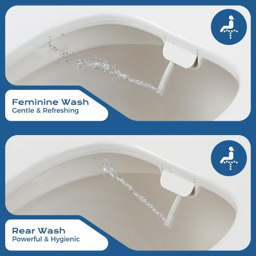 Elongated Bidet Toilet Seat – Non-Electric, Slow-Close Lid, Adjustable Water Pressure, Self-Cleaning Dual Nozzles for Frontal & Rear Wash – Hygienic Fresh Water Bidet Seat with Brass Inlet (Elongated)
