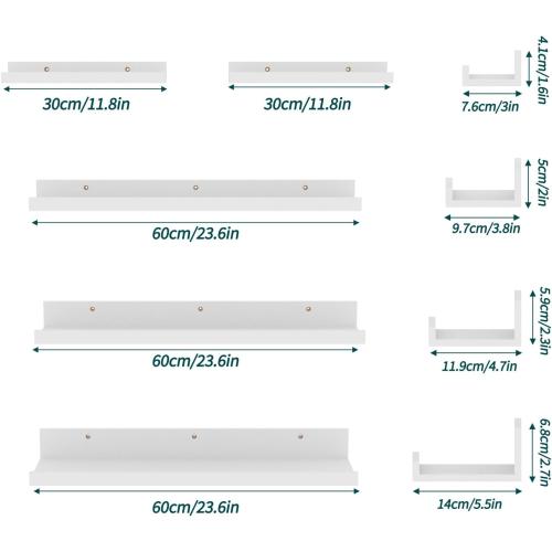 Giftgarden 24 Inch Wall Mounted Floating Shelves Set of 5, White Wood Wall Shelves for Bathroom, Bedroom, Kitchen, Living Room Storage and Decoration, Wooden Picture Ledge