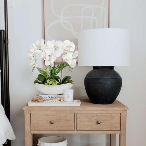 Briful Orchid Artificial Flowers 18in White Fake Orchid Silk Flowers with Ceramic Pot Faux Orchid Arrangement for Home Office Room Coffee Table Centerpiece Modern Decoration