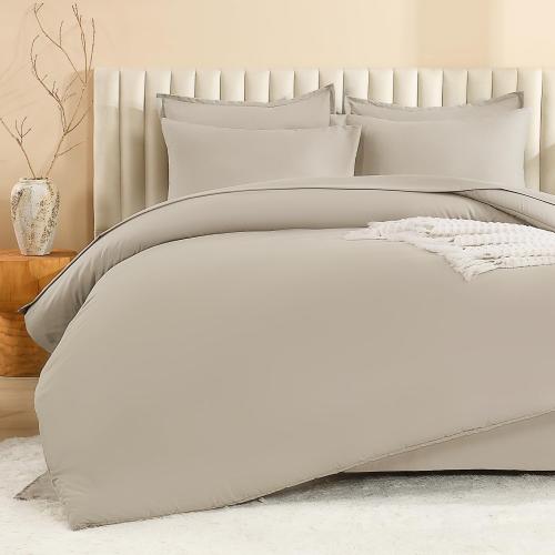 Litanika Comforter California King Size Set Oatmeal - Bed in a Bag California King Bedding Comforter Set, Plain Lightweight Bed Set with Comforter, Sheets, Pillowcases & Shams