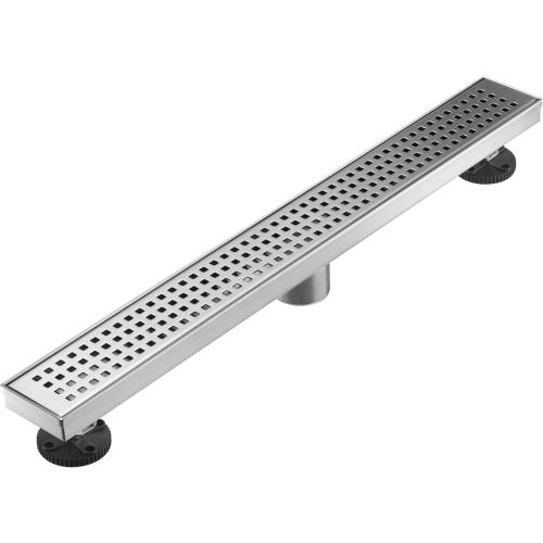 AVSIILE Linear Shower Floor Drain, Brushed Nickel 24 Inch 304 Stainless Steel Bathroom Drains Kit, Long Rectangular Shower Trench Drain with Square Pattern Drain Cover & Hair Catcher