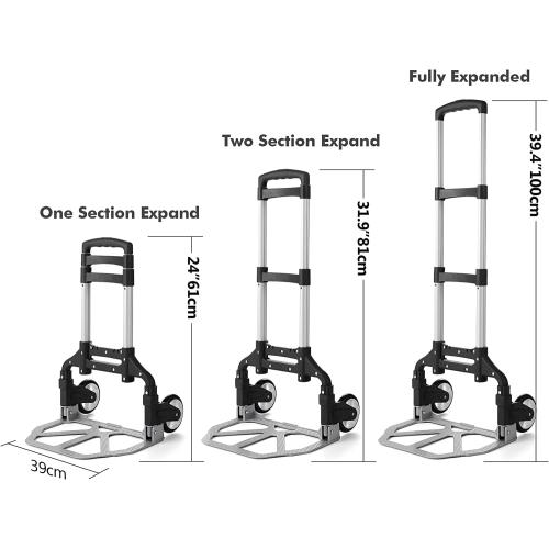 Folding Hand Truck Aluminum Portable Folding Hand Cart 180lbs Capacity Hand Cart and Dolly Ideal for Home, Auto, Office,Travel Use,Black