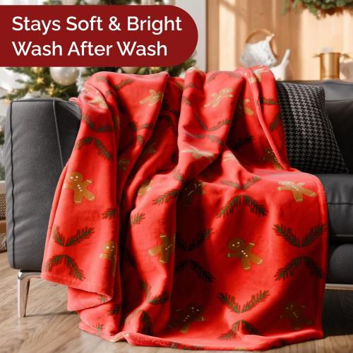 Ultra Soft Fleece Blanket Throw Size - Christmas Flannel Fleece Luxury Throw Blanket - Lightweight Throw for Couch, Bed, Chair - Warm & Breathable - Cozy Microplush Bedding - Gingerbread Man