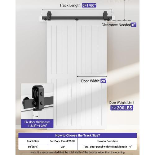 ZEKOO Bifold Barn Door Hardware: 60 inch Bi Folding Door Hardware Kits for 2 Closet Doors - Easy Assembly Smoothly Quietly Bifold Doors Track Kit - J Shape Top Mount Roller - Bi fold Hardware Only