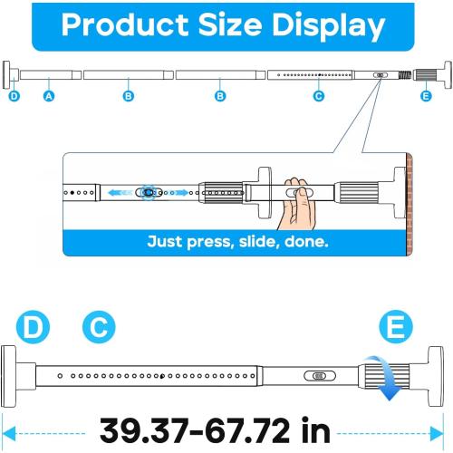 Tension Curtain Rod，40-66IN(3.33-5.5Ft) One-Click Fast Extension Rod Easy to Install White Long Outdoor Curtain Rods No Drilling Never Rust for Window or Shower Patio Diameter 1.26 Inches