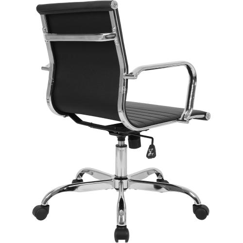 LANDSUN Home Office Chair Mid Back PU Leather Ribbed Swivel Tilt Adjustable Computer Desk Chair with Armrest Executive Conference Black